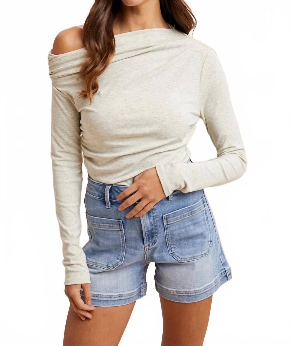 NEW ANNIEWEAR melange knit jersey one shoulder ruched top in beige